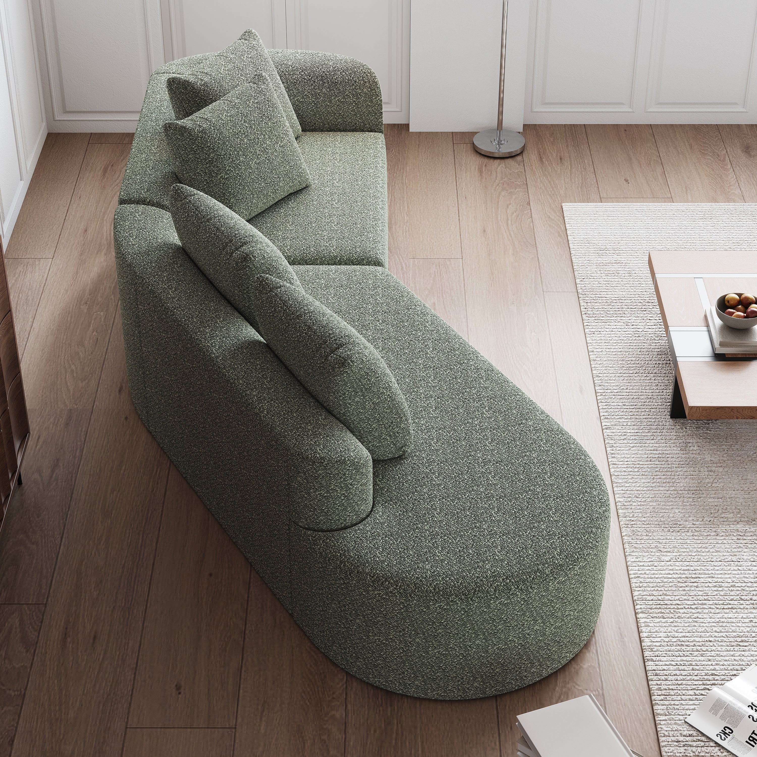 Modern Upholstered Oversized Sectional Sofa, 112-Inch Chenille 4-Seater Extra Deep & Wide Seat Curved Cloud Couch with 4 Throw Pillows, Free Combination Sofa Couch for Living Room,Bedroom