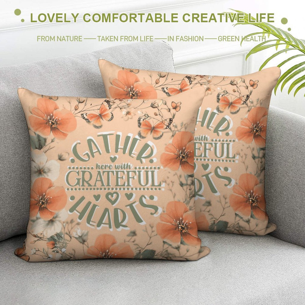 Gather Here with Grateful Hearts Orange 2-Piece Ultra-Soft Pillowcase Set - 18"×18"