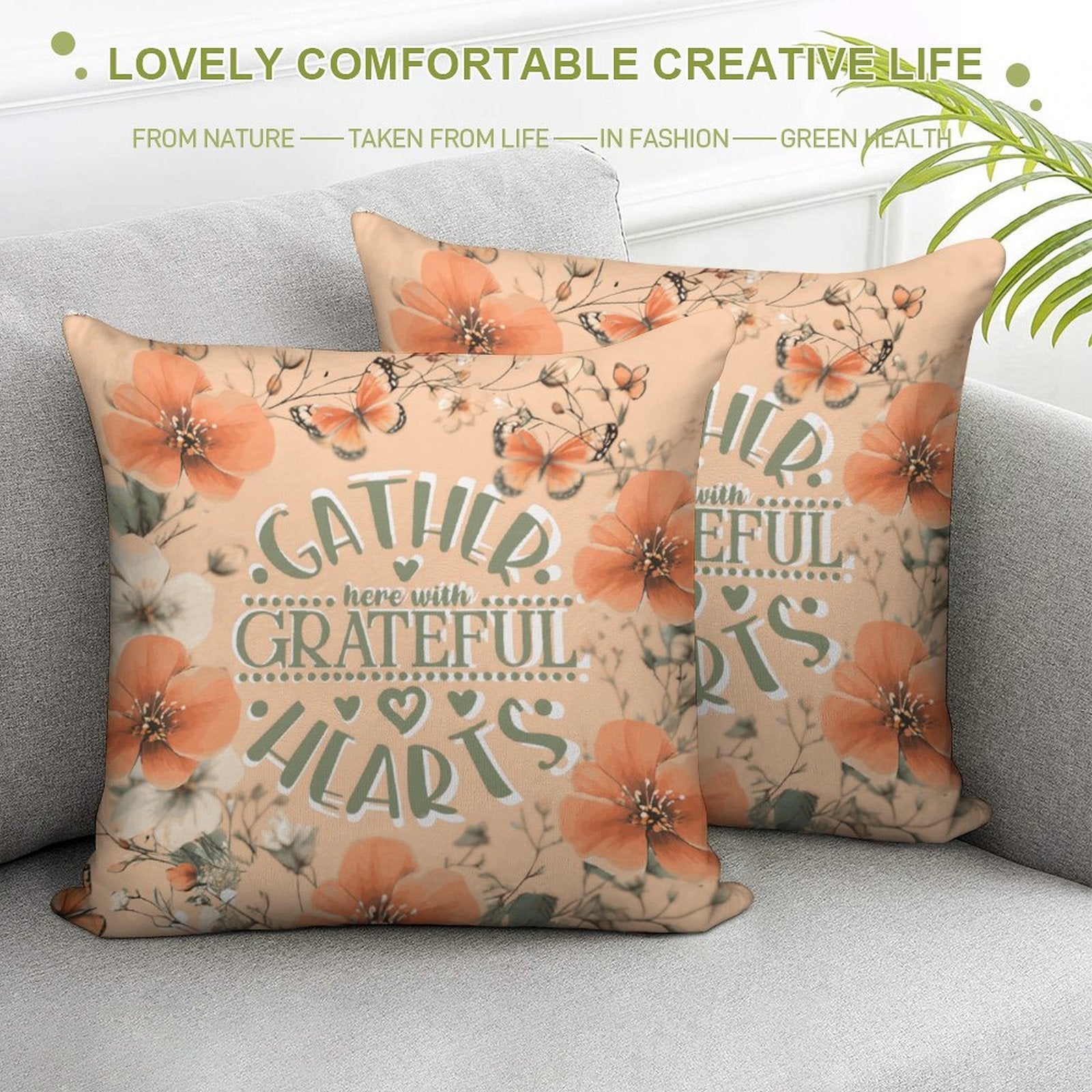 Gather Here with Grateful Hearts Orange 2-Piece Ultra-Soft Pillowcase Set - 18"×18"