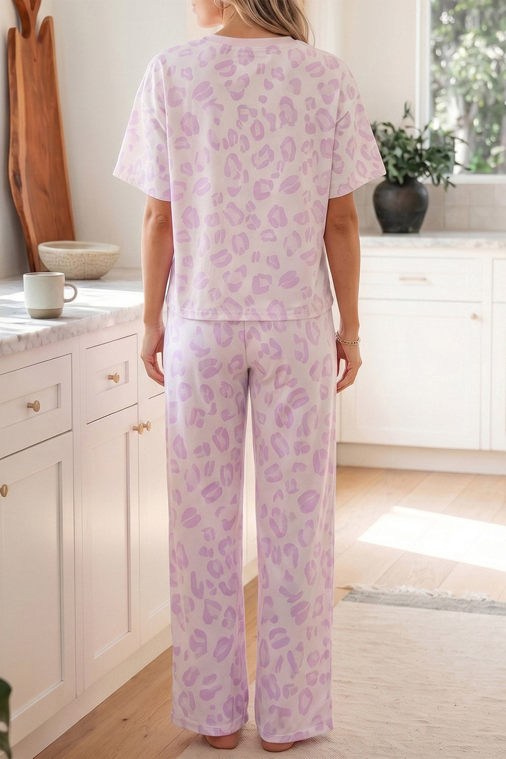 Leopard Short Sleeve Top and Pants Set