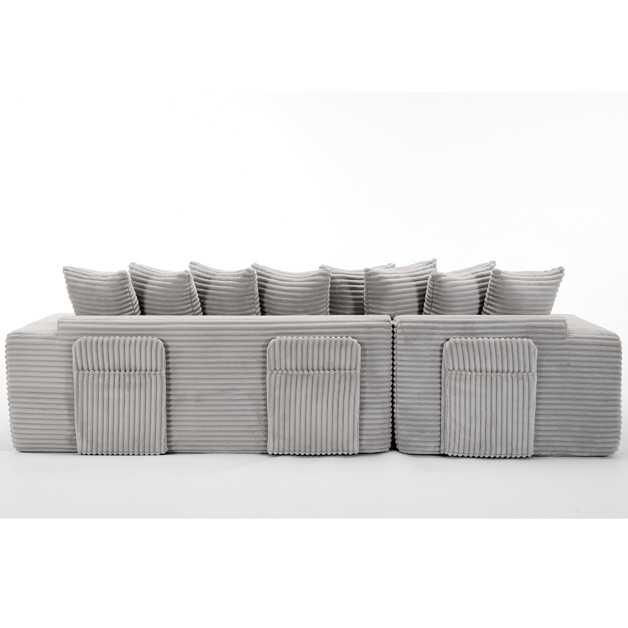 [NEW ARRIVED] [VIDEO PROVIDED] Oversize Cloud Couch, L-Shape Sofa, Convertible Floor Sleeper Sofa Bed, No Assembly ,Eight pillows,3-in-1,Magazine bag,(Right Facing Sofa),3 Seat,Corduroy,Light Gray