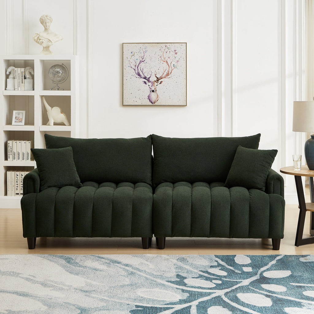 83'' Futon Sofa Bed, Polyester Fabric Comfy Futon Couch Bed with 2 Square Pillows, Convertible Sleeper Sofa with Adjustable Backrest,  Modern Loveseat Sleeper for Living Room, Dark Green