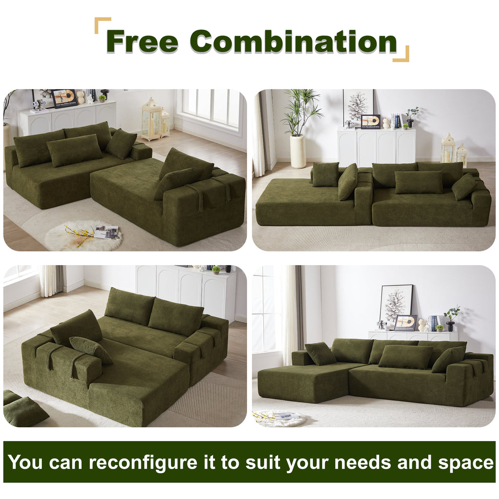 Modern Chenille Upholstered Sectional Sofa Couch Set,Modular 108' L Shaped Sectional Living Room Sofa Set With 6 Pillows,Free Combination Sofa Couch for Living Room,Bedroom(Left Chaise)