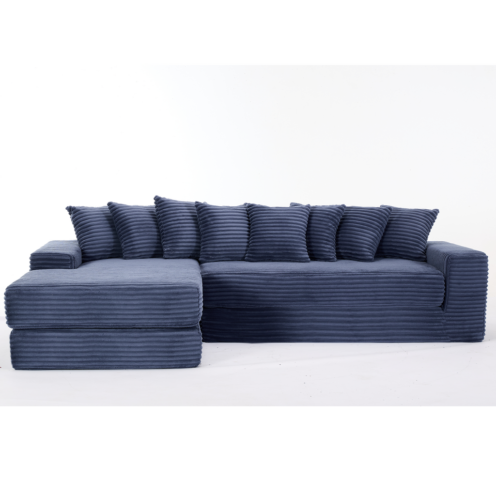 [NEW ARRIVED] [VIDEO PROVIDED]   Oversize Cloud Couch, L-Shape Sofa, Convertible Floor Sleeper Sofa Bed,  No Assembly ,Eight  pillows,3-in-1,Side Pocket,(Left Facing Sofa),3 Seat,Corduroy,Blue