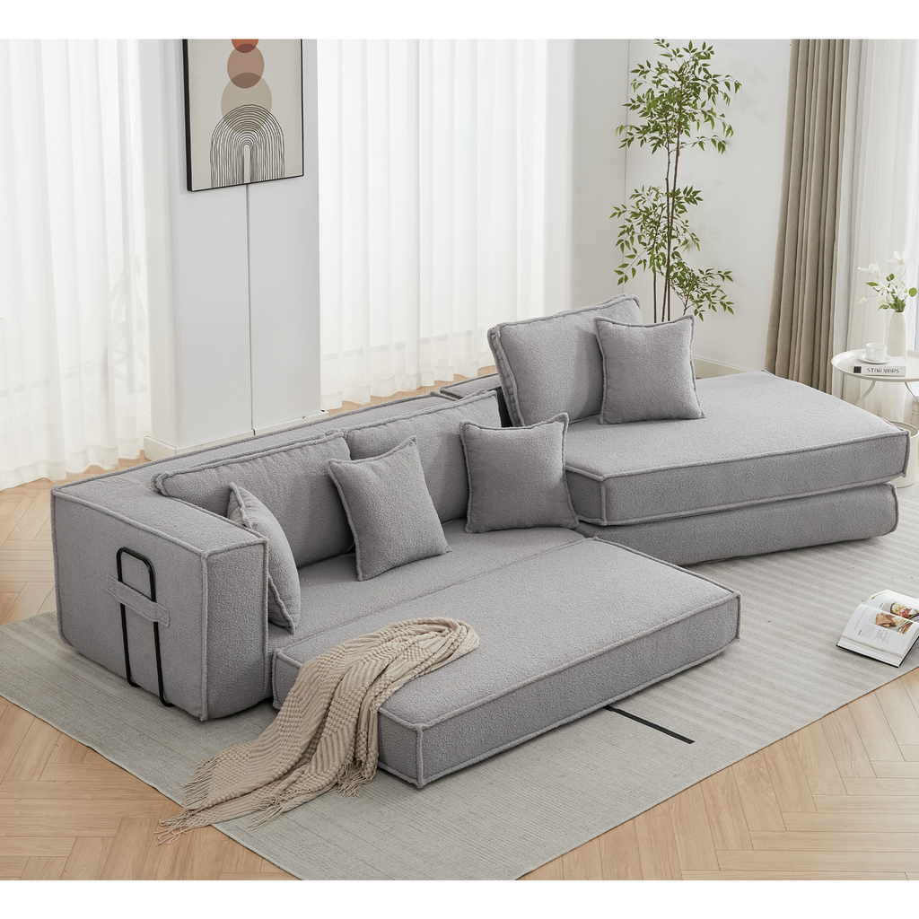 [NEW ARRIVED] [VIDEO PROVIDED]  Folding Convertible Out Sleeper Sofa Bed,2-in-1,  Combination Convertible Sofa,3 seat, Upholstered,Fold Out Floor Gaming Sofa Bed , Lamb Velvet Fabric,Living Room, Gray