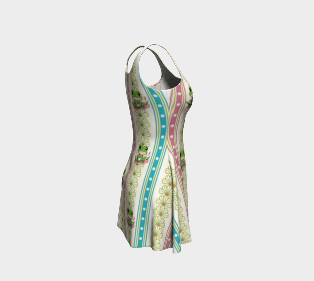 Green Frog Striped Short Flared Dress