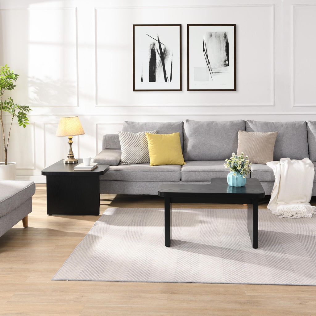 47.24*23.62 inch and 35.43*31.49 inch Rectangle Wood Detachable Coffee Table, Single L Shape Farmhouse Coffee Table for Dining Room, Garden, black