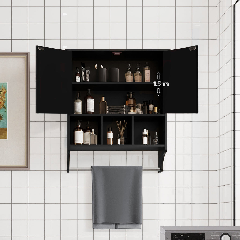 Rokach Bathroom Cabinet with Ample Storage in Black Particle Board, 27.5 x 23.8 x 7.8 inches