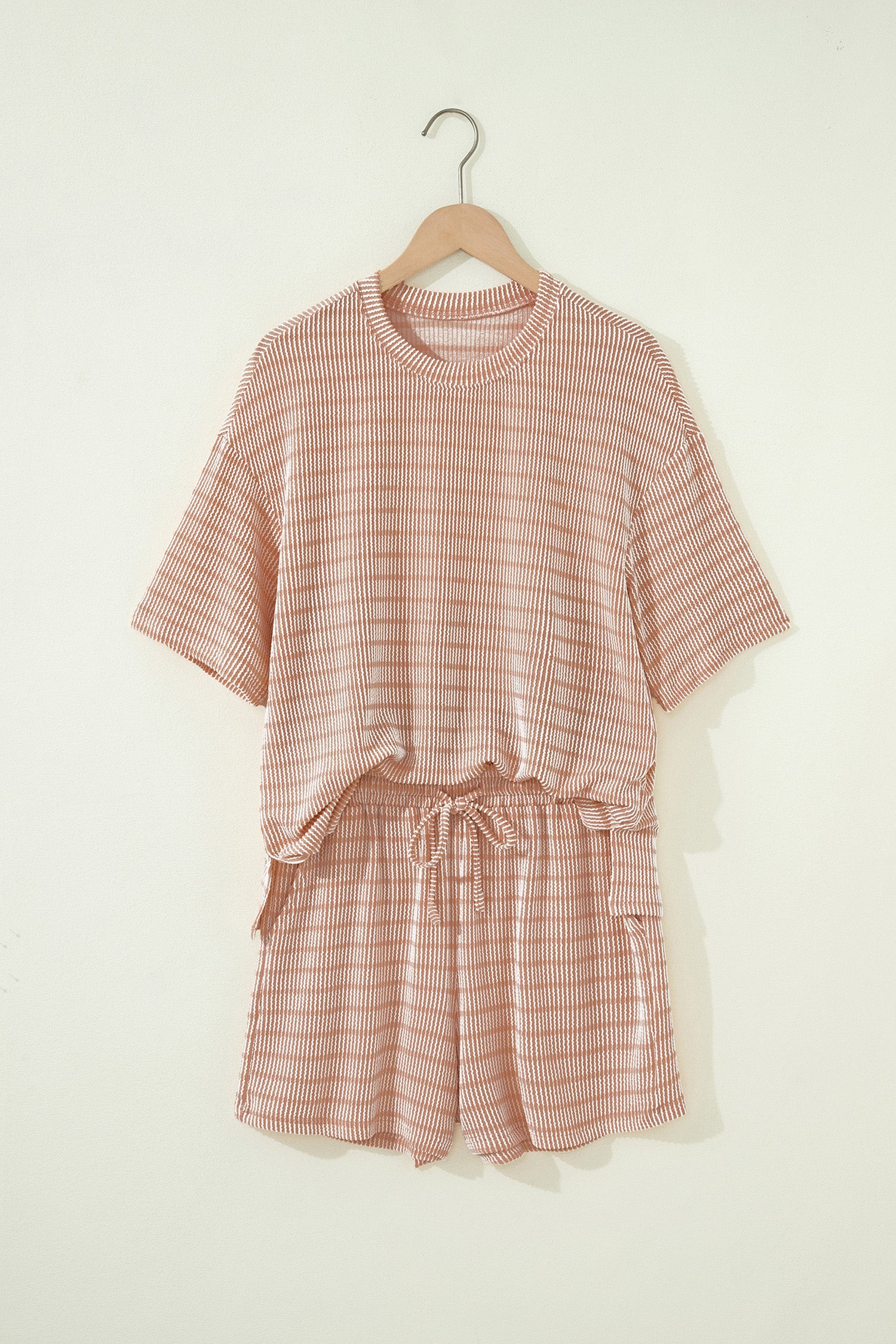 Stripe Corded Knit Tee & Drawstring Short Set