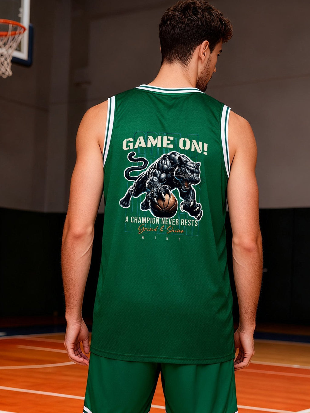 Game On! Grind & Shine Jaguar Green Basketball Jersey - Front & Back Printing
