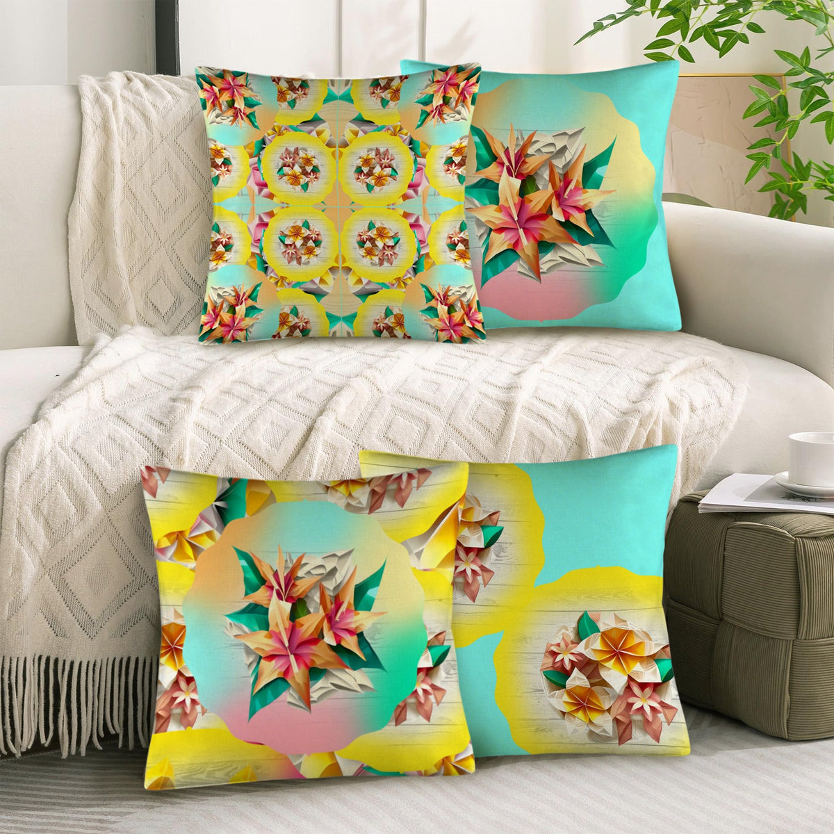 Circle Floral Pastel Pattern Custom Pillow Case 18x18inch (Pack of 4) | Ships from USA