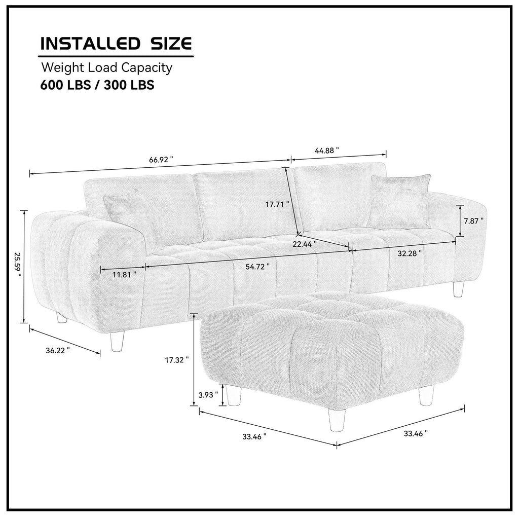 111.81 Inch Convertible Sectional Sofa Couch, L Shaped Sofa with Fabric Couch,Modern Design Cream Style Marshmallow Sofa for Living Room and Office,White