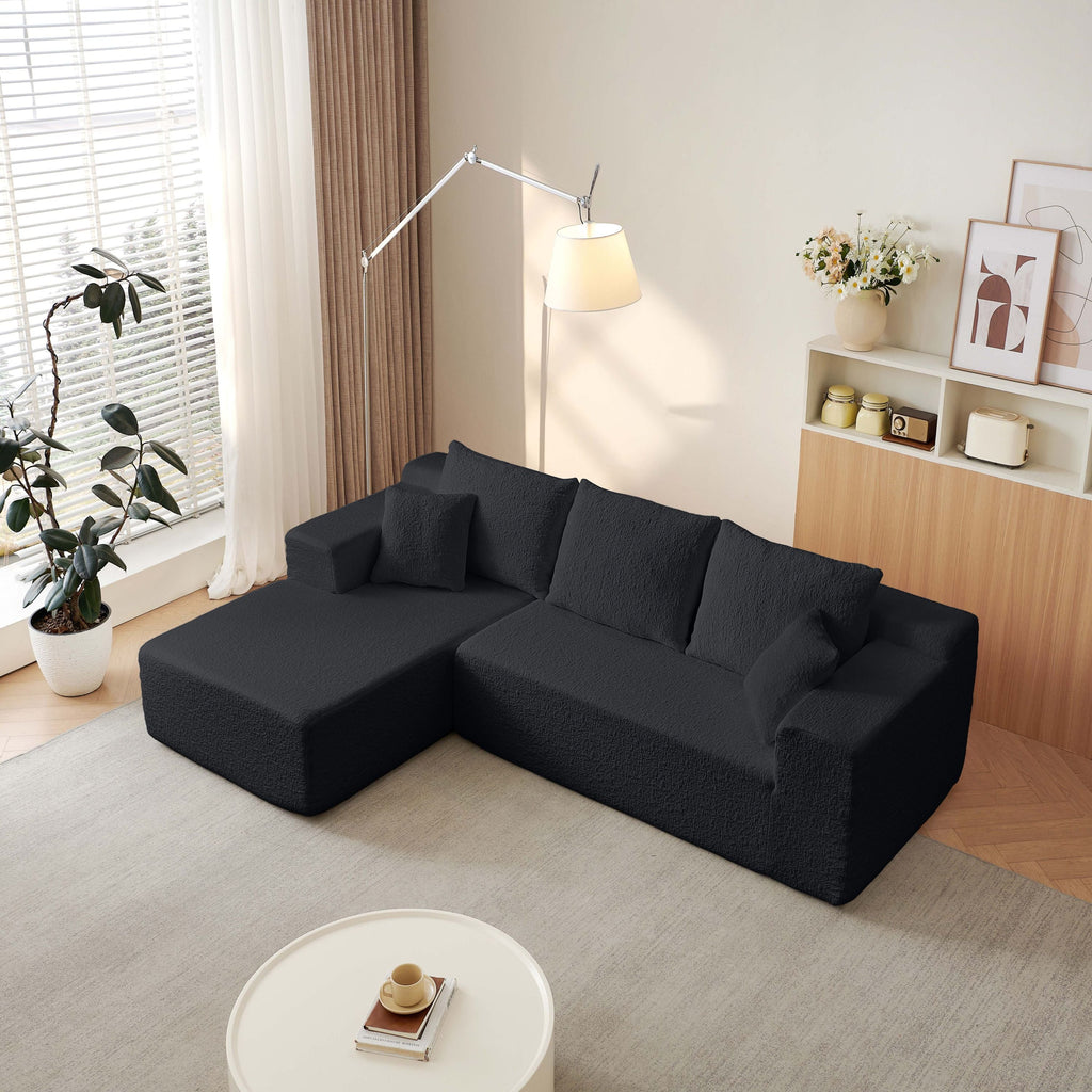 Modern Modular 104' Cloud Sectional Couch with L-Shape Chaise, Deep Seat, Black Chenille, No Assembly Required
