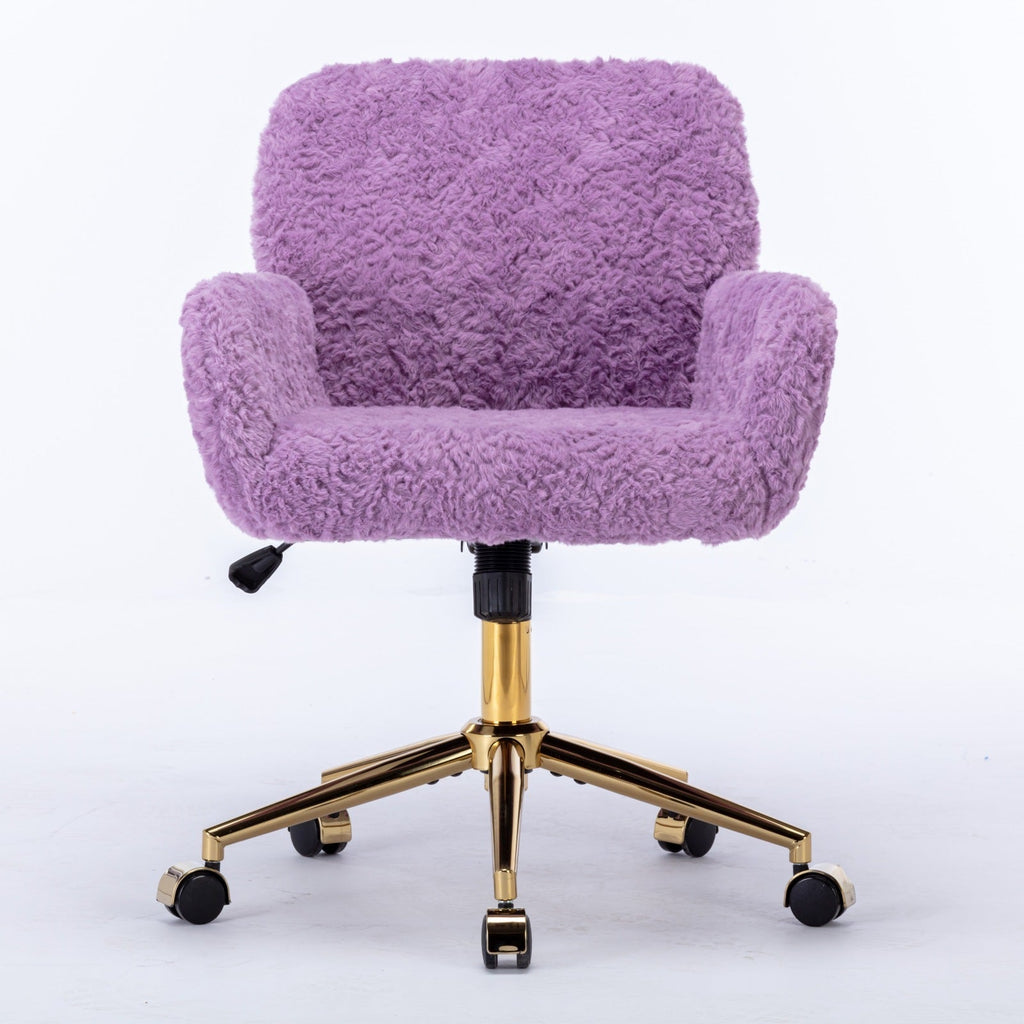 A&A Furniture Home Office Chair Violet Velvet with Golden Metal Base Adjustable Swivel