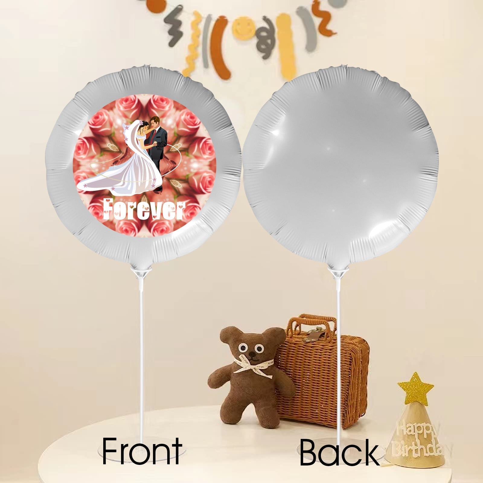 Bride and Groom with Roses 18-inch Custom Aluminum Foil Balloons - Pack of 3 (Made in USA)