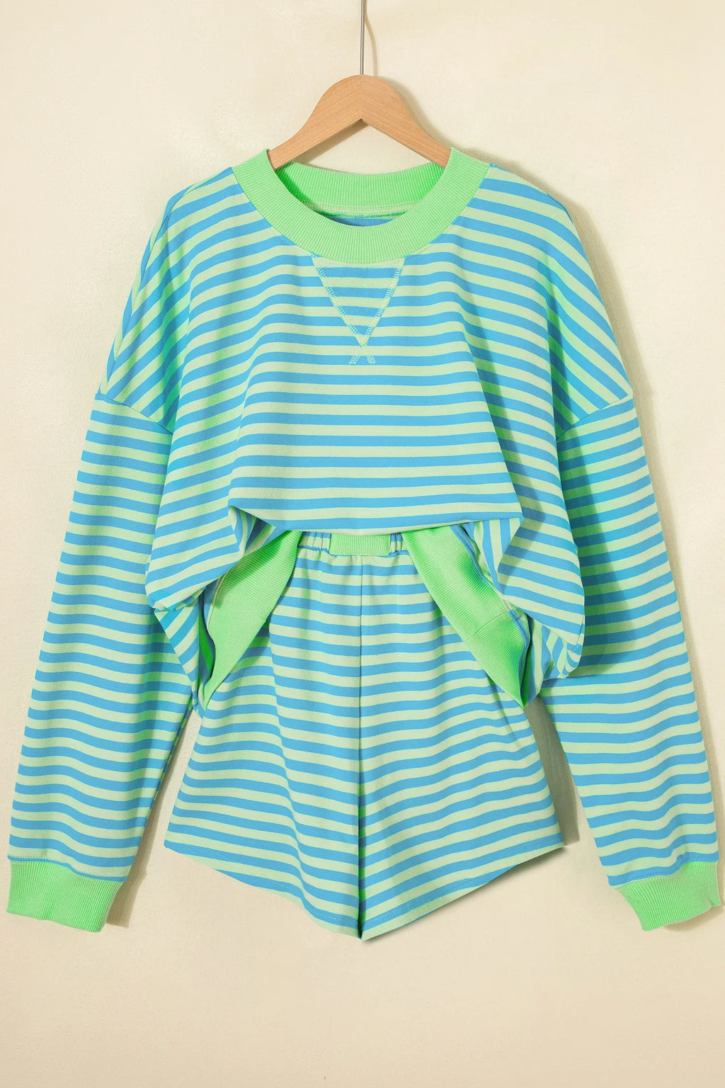 Stripe Colorblock Pullover & Pull-On Shorts Set