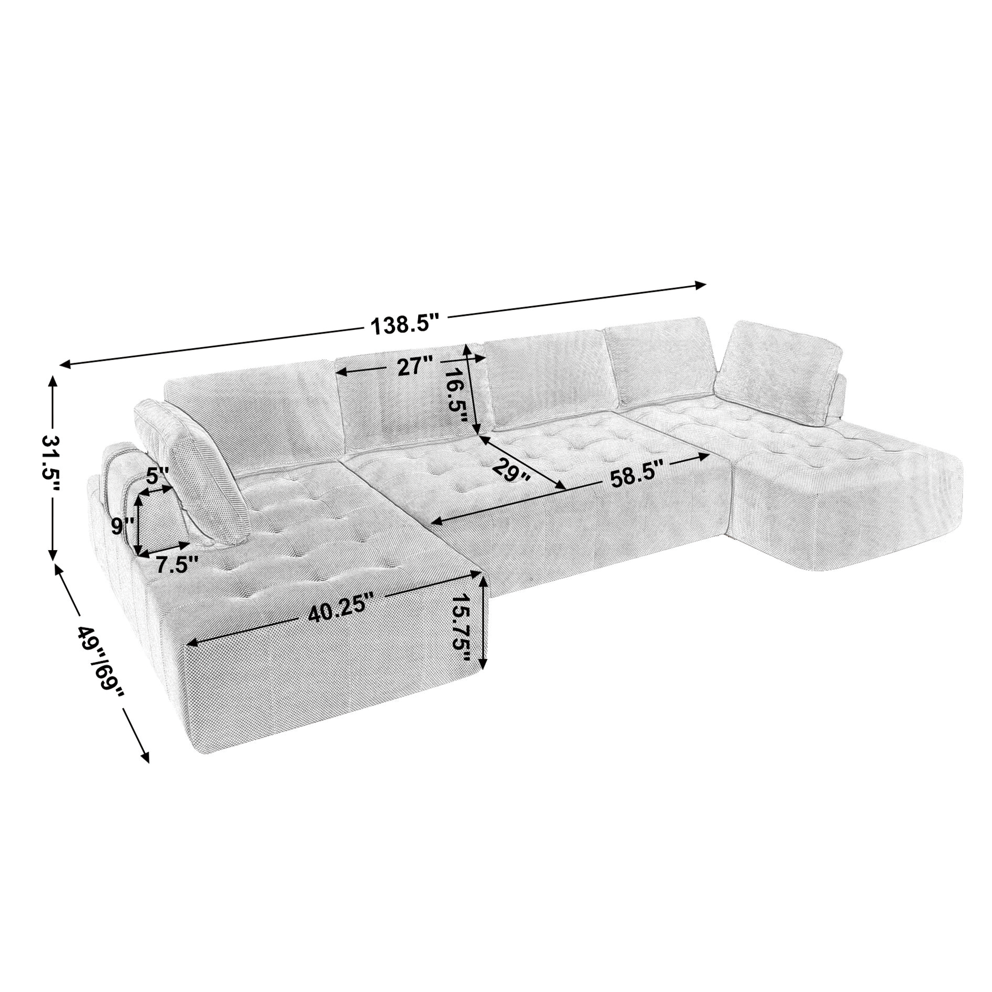 [NEW ARRIVED] [VIDEO PROVIDED]138.5 'Modular Combination Sofa, U-shaped Sofa, Living Room, Apartment, Upholstered ,6-seat Sofa, Free Combination Sofa (Mesh Fabric), Breathable Fabric,Green