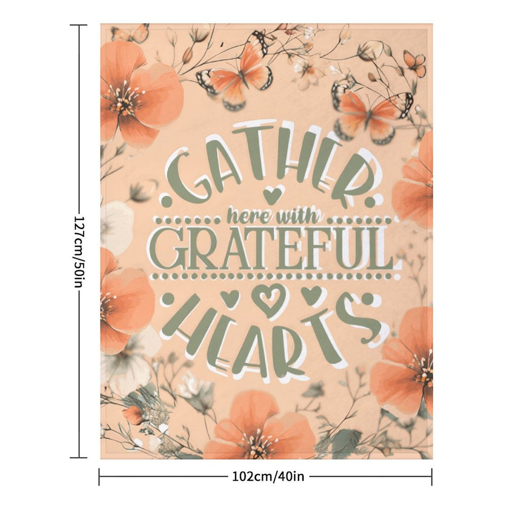 Gather Here with Grateful Hearts Orange Flannel Throw Blanket - 40"×50"