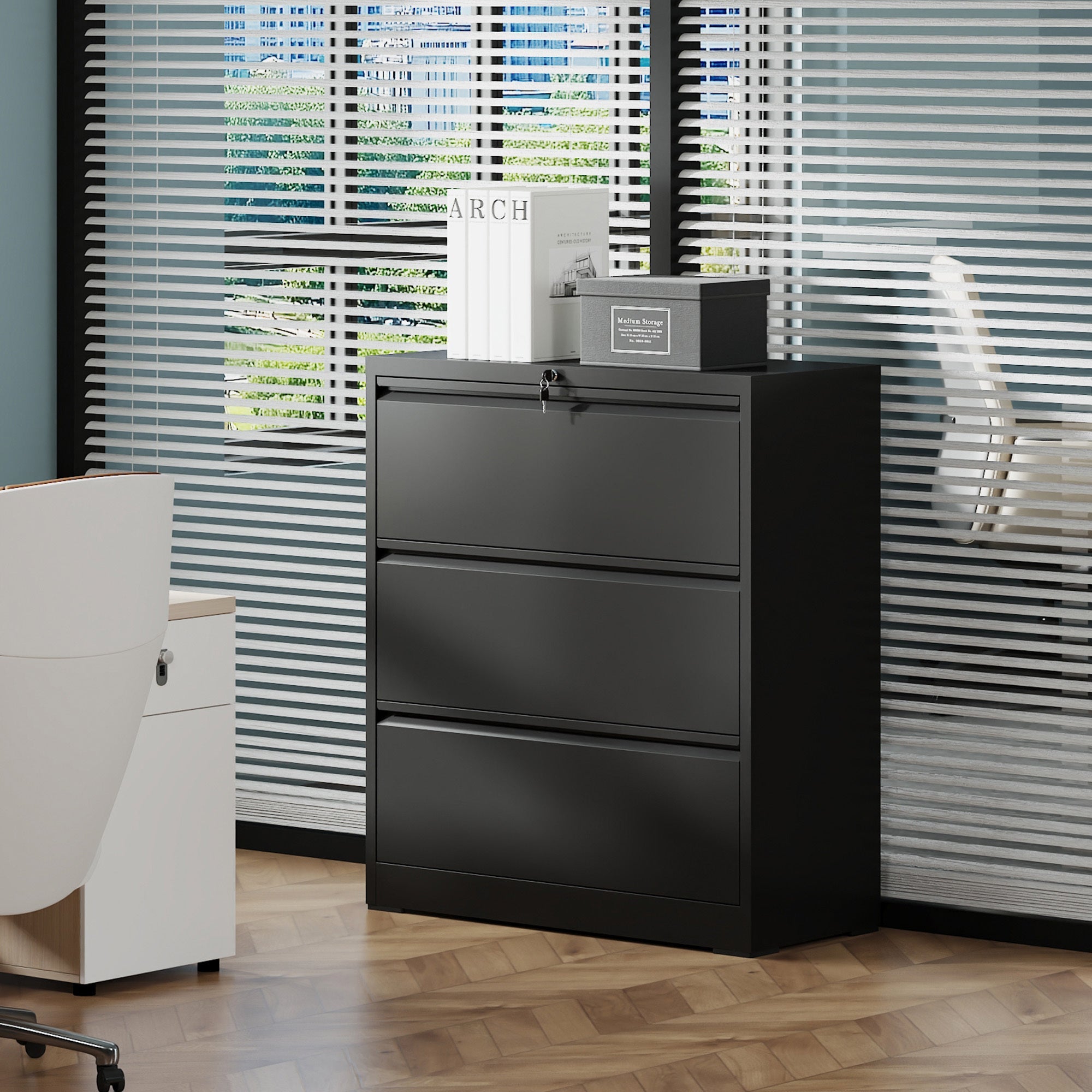 3 Drawer Lateral File Cabinet with Lock – Heavy-Duty Metal Filing Cabinet for Home Office, Wide Storage for Letter/Legal/A4/F4, Silent Full-Extension Slides, Anti-Tilt Safety