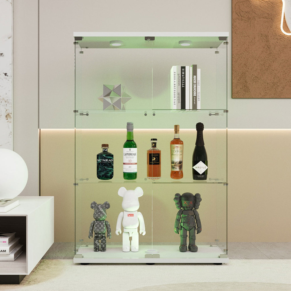 Tempered Glass Display Cabinet,Wine Cabinet,storage Cabinet,File Cabinet,with Battery-powered paipai light,Adjustable Floor Feet,Suitable for uneven ground,Can be placed anywhere,color:white