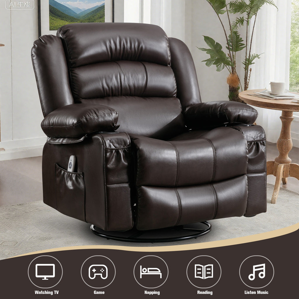 Massage Swivel Rocker Recliner Chair with Vibration Massage and Heat Ergonomic Lounge Chair for Living Room with Rocking Function and Side Pocket 2 Cup Holders USB Charge Port