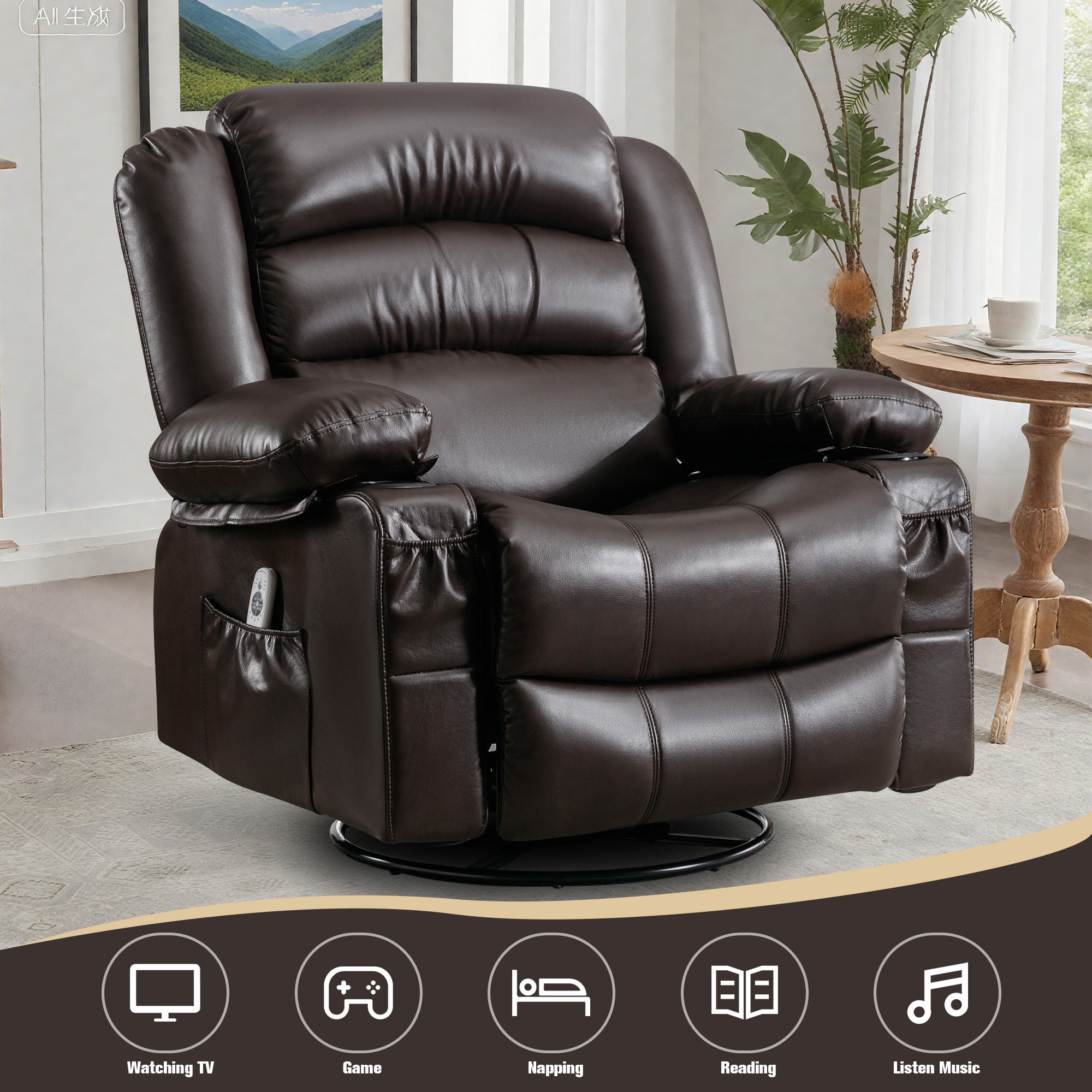 Massage Swivel Rocker Recliner Chair with Vibration Massage and Heat Ergonomic Lounge Chair for Living Room with Rocking Function and Side Pocket 2 Cup Holders USB Charge Port