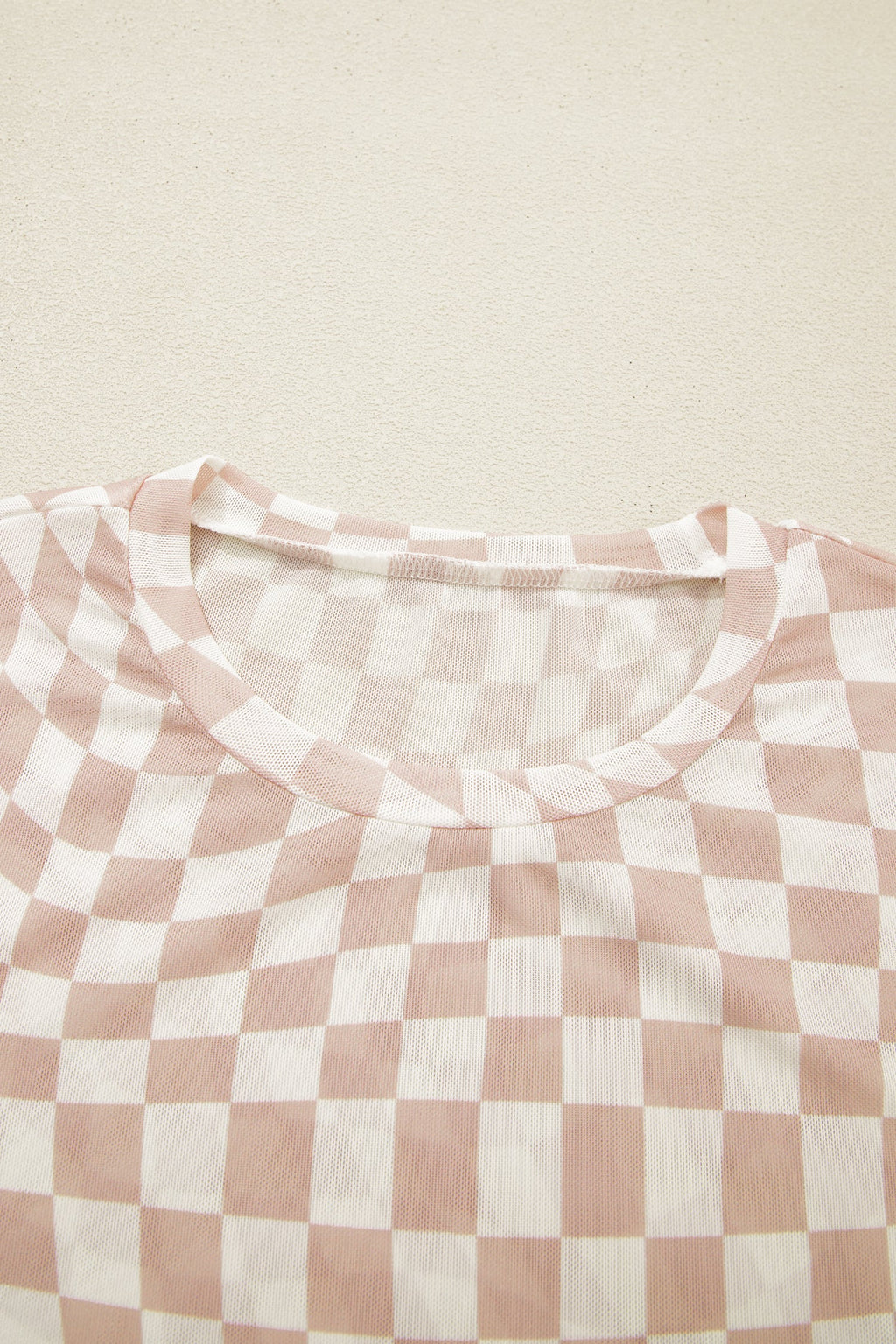 Checker Mesh Mock Neck Short Sleeve T-Shirt