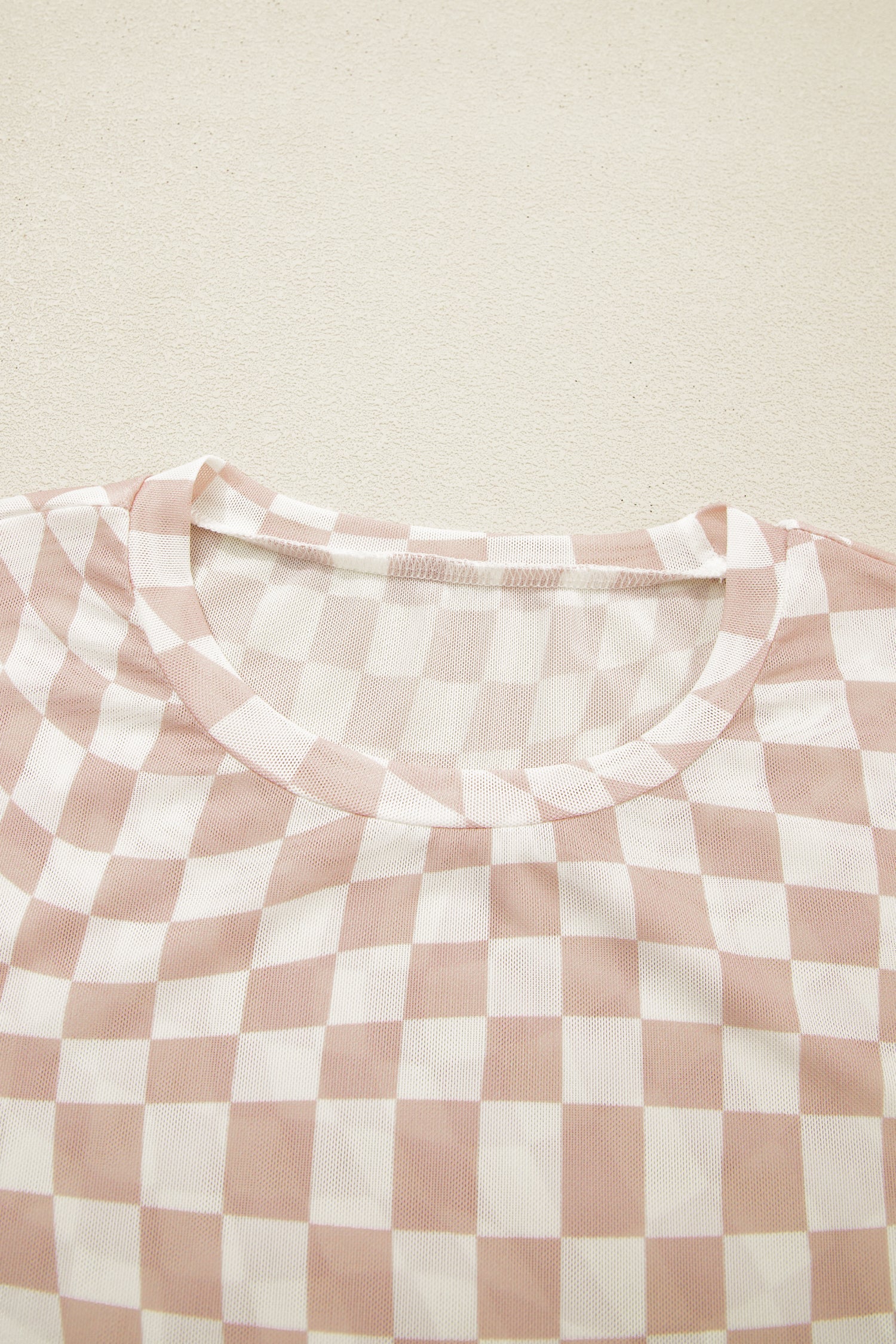 Checker Mesh Mock Neck Short Sleeve T-Shirt