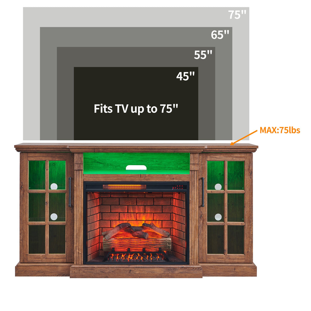 65' Fireplace TV Stand for TVs up to 75',with 28' Electric Fireplace and LED Light