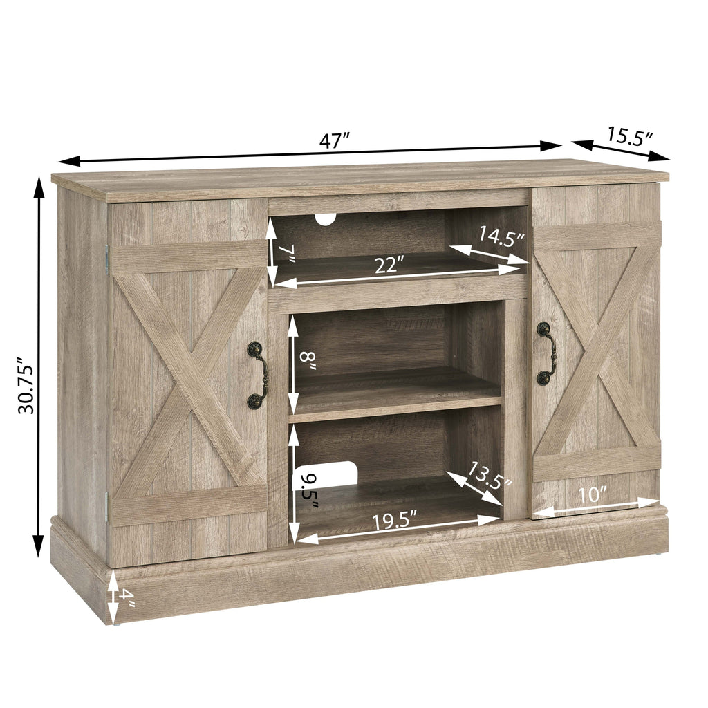 Farmhouse Classic Media TV Stand Antique Entertainment Console with 18' Electric Fireplace Insert for TV up to 50' with Open and Closed Storage Space, Gray Wash 47'W*15.5'D*30.75'H