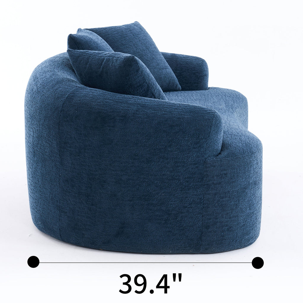 LY-025S Curved Loveseat Blue Full Compression Sponge Sofa, 30D Chenille No-Assembly Compact Sofa for Small Spaces & Apartments, 65'L, 300 lbs, 3 Pillows