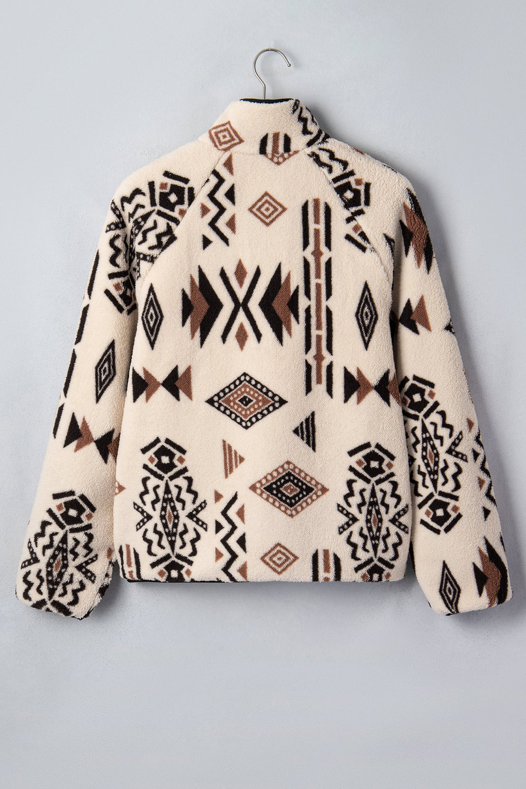 Aztec Fleece Zip Up Collar Long Sleeve Jacket