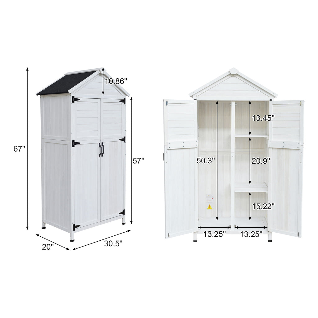 Storage Shed With Double Doors For Outdoor Garden Tool Organization - White
