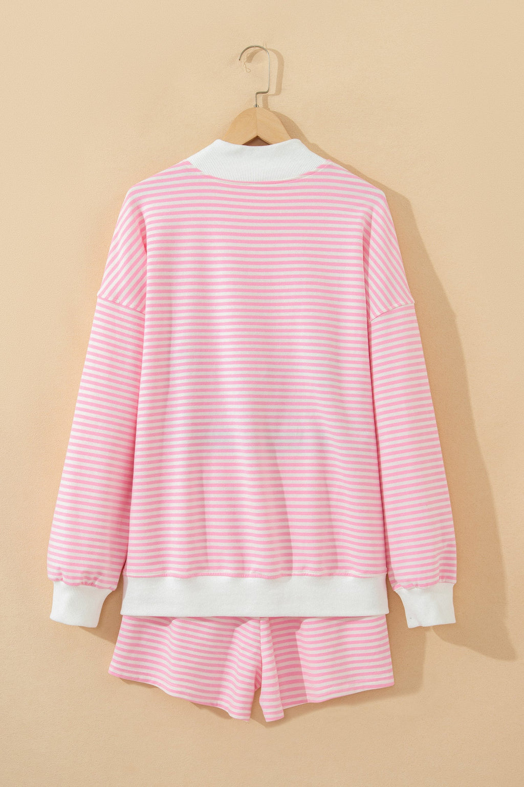 Stripe Oversize Mock Neck Sweatshirt & Shorts Set