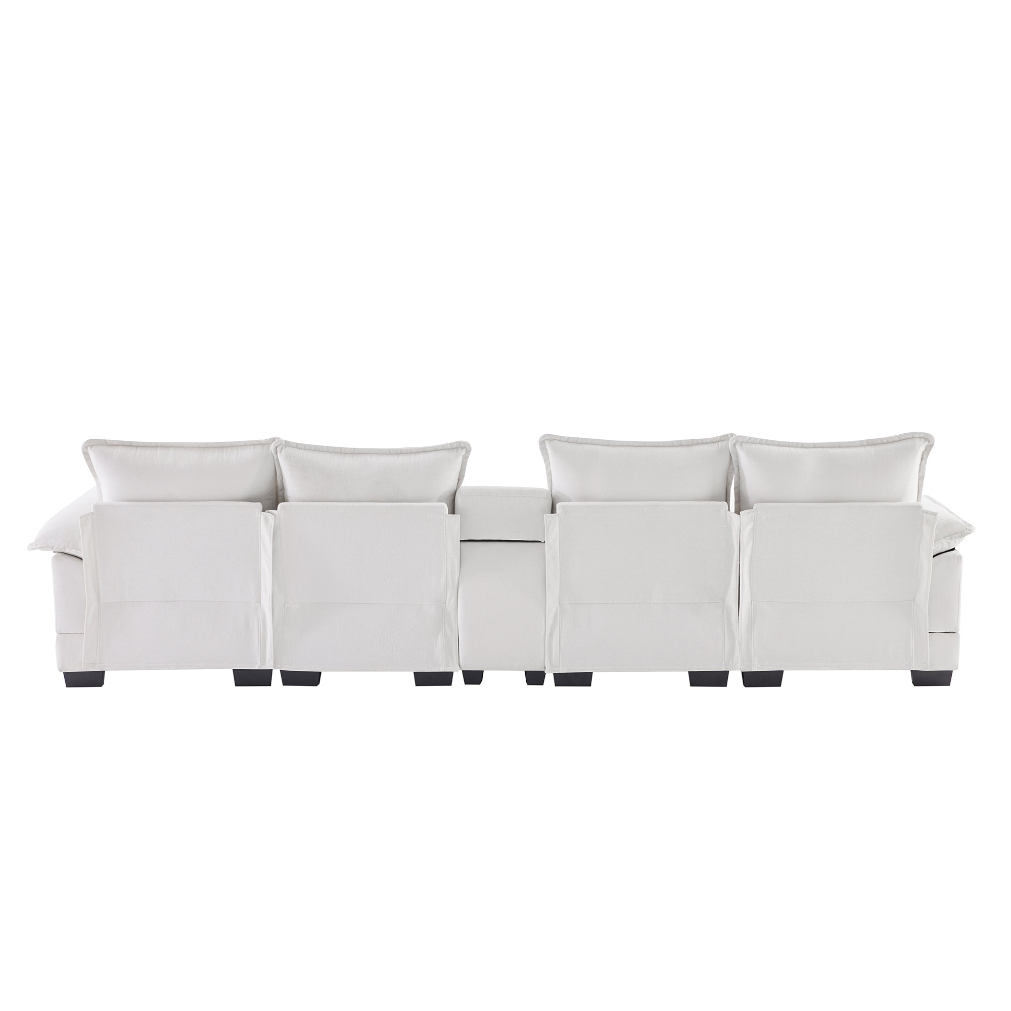 Modern U-shaped Sofa with Console, Cupholders & USB Ports, 6-seat Upholstered Furniture, Chenille, 123*55 inches, White