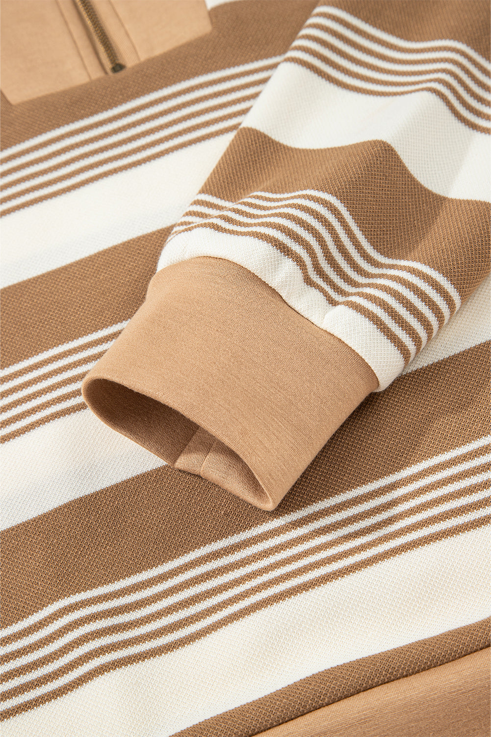 Stripe Half-Zip Collared Patchwork Long Sleeve Sweatshirt