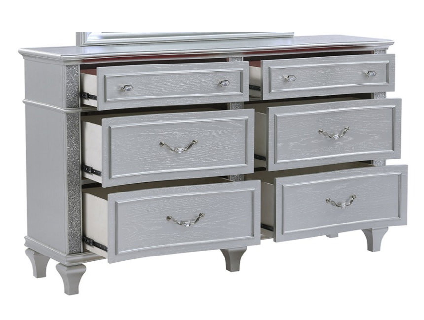 Mystic Contemporary Style Upholstered LED headboard Queen 5PC Bedroom Set made with Wood in Silver(NJ Inventory)