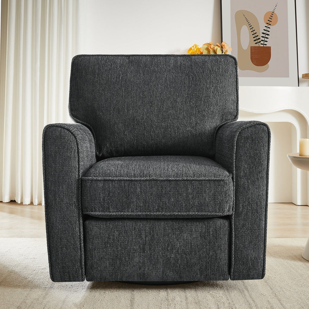 360° Swivel Chair Accent Barrel Armchair with Side Pockets, Grey Chenille, Compact Design for Living Room, Bedroom, Office