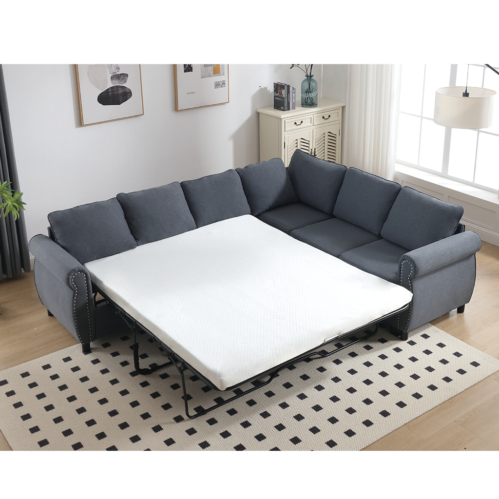 [NEW ARRIVED] [VIDEO PROVIDED] Sleeper Sofa, 2 in 1 Pull Out Couch Bed,6 seater sofa bed, L Shaped Sleeper Sectional Sofa Couch,Riveted sofa,104'' Large combined sofa Bed in living room, GRAY