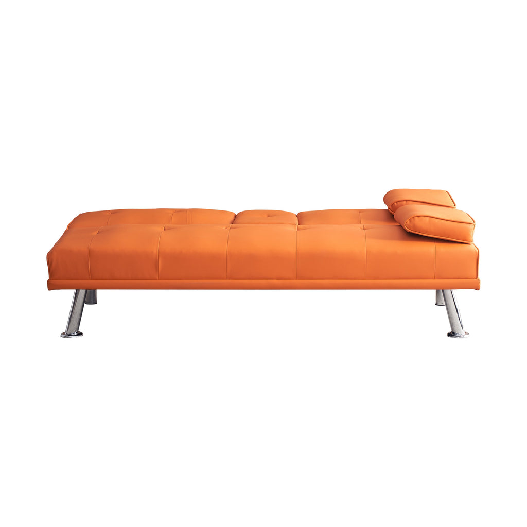 67' Orange Leather Office Sofa Bed, Double Fold, with Coffee Table, Multifunctional