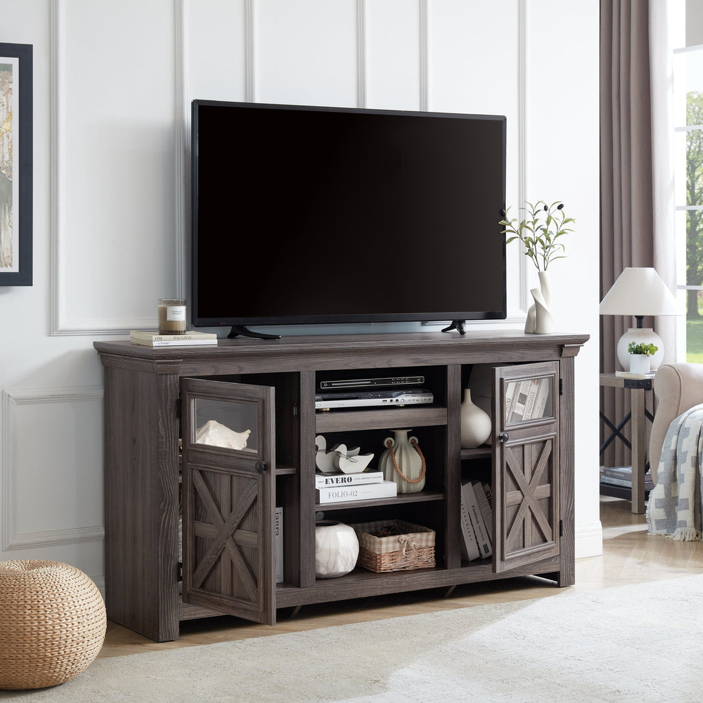 2 Doors Cabinet Farmhouse  Cabinet, Farmhouse TV Stand Barn Design,Modern Farmhouse TV Media Stand, Large Barn Inspired Home Entertainment Console,GREY, 60.23'W*15.35'D*31.7'H