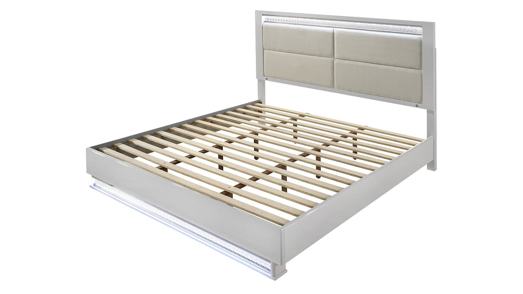 Glam Modern Style 5 Pc Queen Bedroom Set with LED Headboard Made with Wood in White(NJ INVENTORY)
