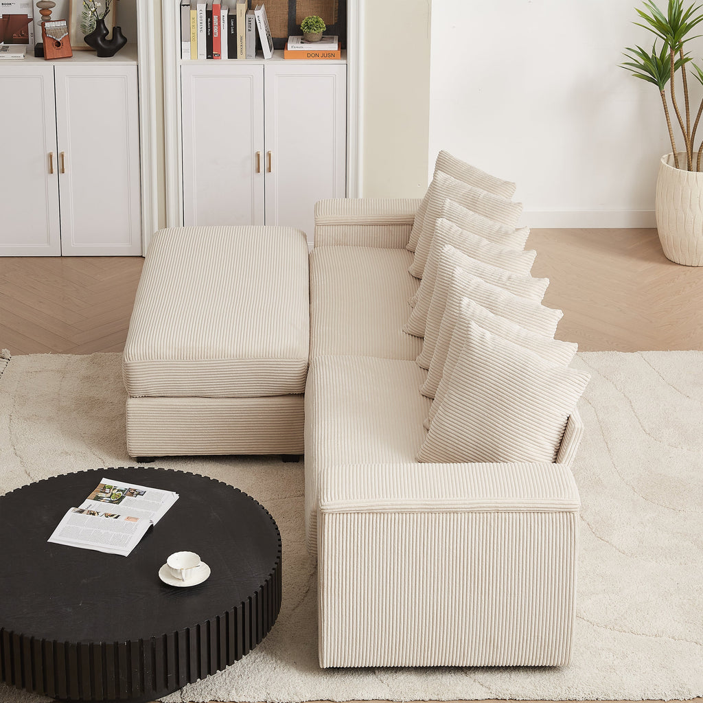 Luxe Oversized L Shaped Sofa with Chaise,Comfy Corduroy L Shaped Sectional Couches with 8 Pillows and Two Armrest storage space,Soft Fluffy Upholstered Sofa Bed for Living Room Apartment Bedroom