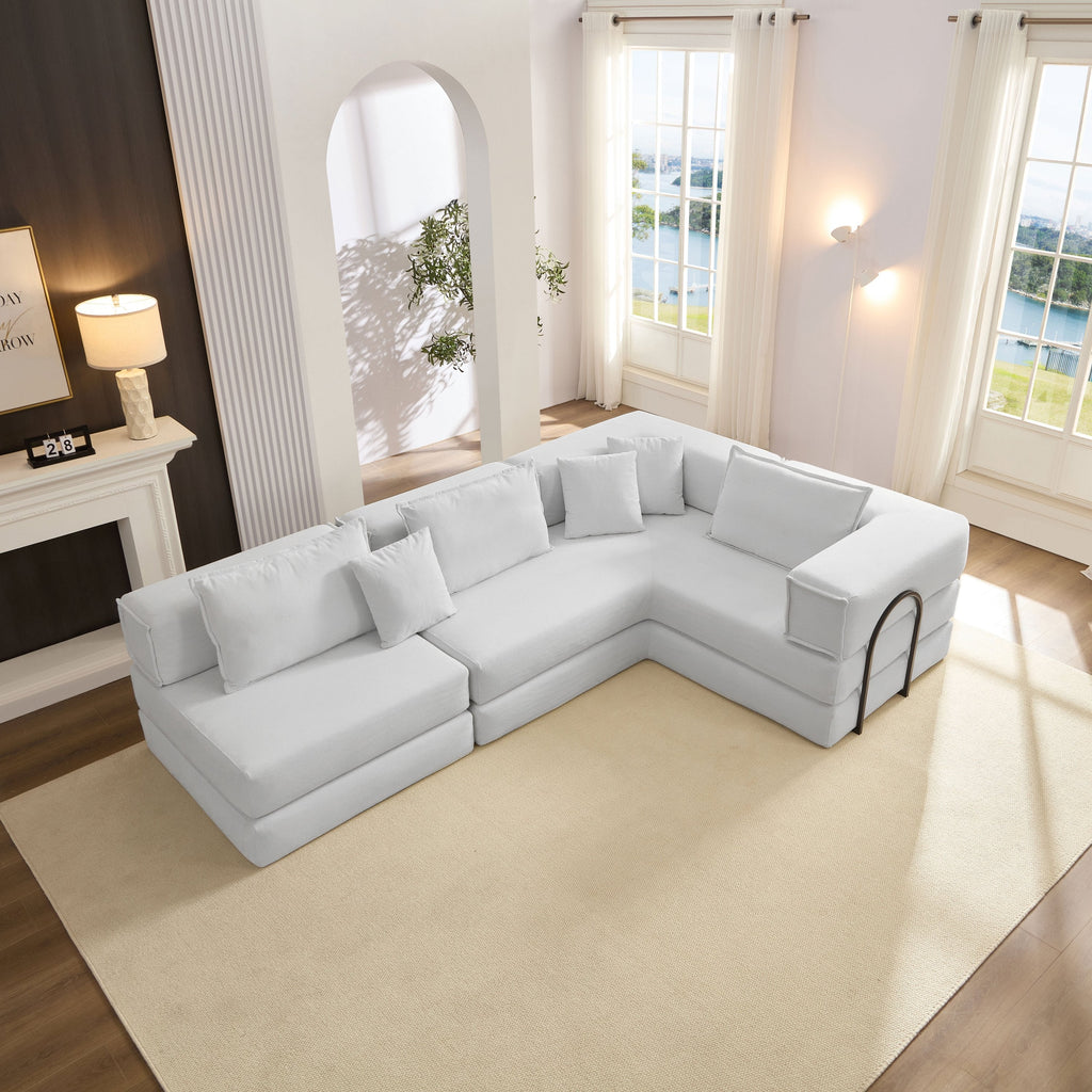 Oversized Upholstered Sectional Sofa Couch Set, Modular 118.2 ' L Shaped Floor Living Room Sofa Set With 6 Pillows, DIY Combination Sofa Couch for living rooms, apartments,bedrooms, White