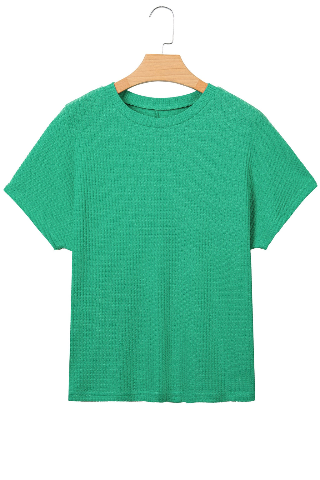 Solid Waffle Knit Dolman Short Sleeve Loose Top