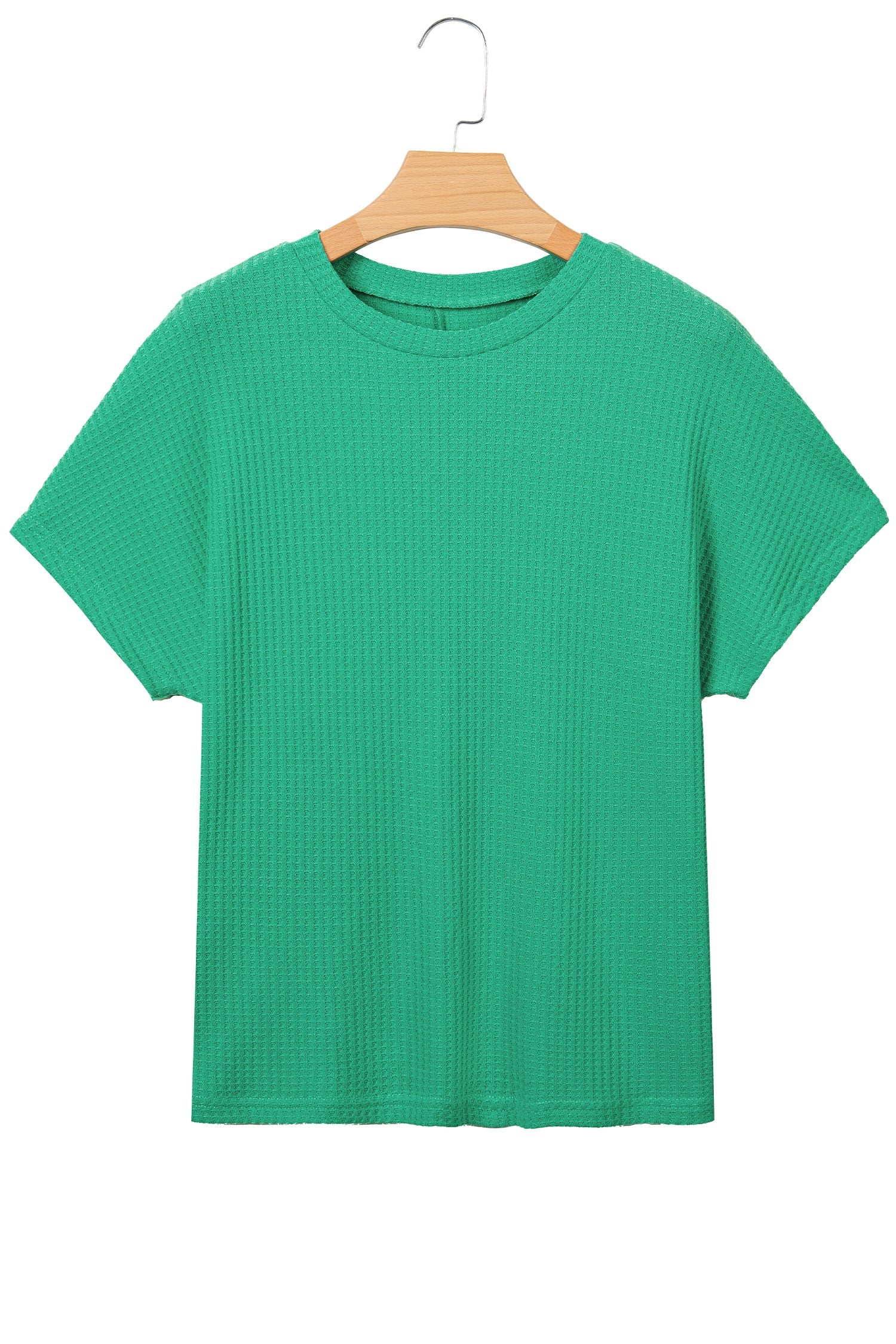 Solid Waffle Knit Dolman Short Sleeve Loose Top