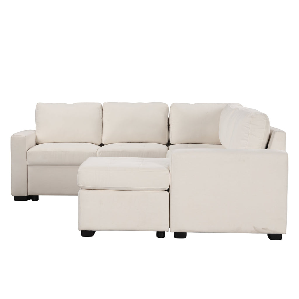 U_Style Sectional Sleeper Sofa with Pull-out Bed and Lounge Chair, USB and Type-C Interfaces, Suitable for Living Room, Office, and Spacious Spaces