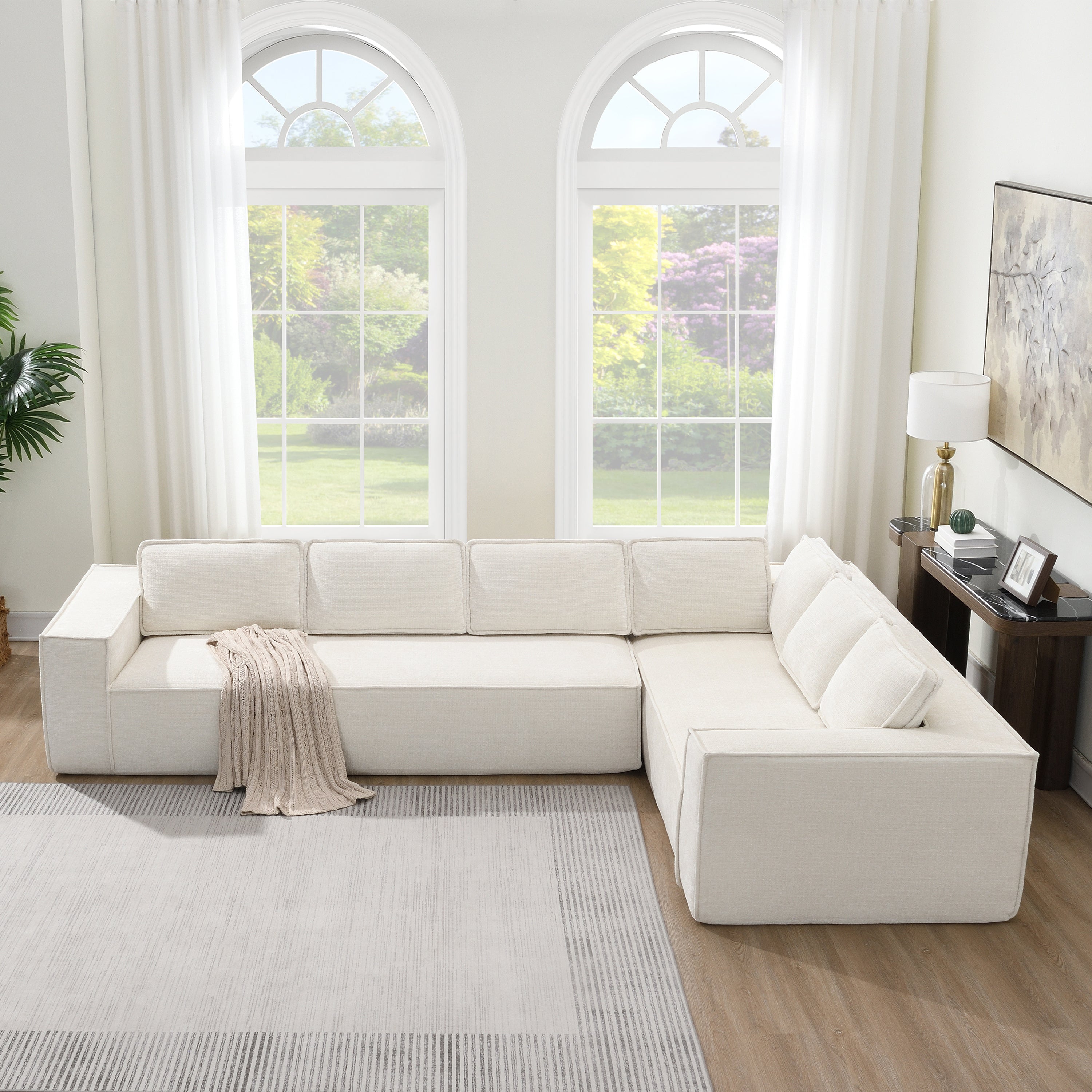 [VIDEO+New]129.5' Minimalist Style Modular Sectional Sofa,6 Seat Wrinkle-resistant Chenille Couch Set,2 PC Free Combination,Modern L-Shaped Cloud Sofa Set for Living Room,No Assembly Require,3 Colors