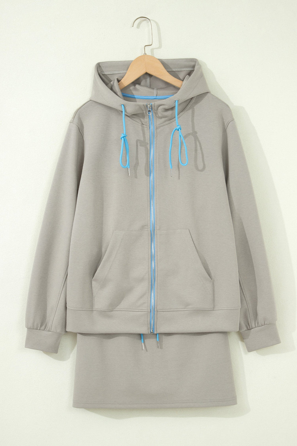 Contrast Trim Zip-Up Jacket & Drawstring Skort Set