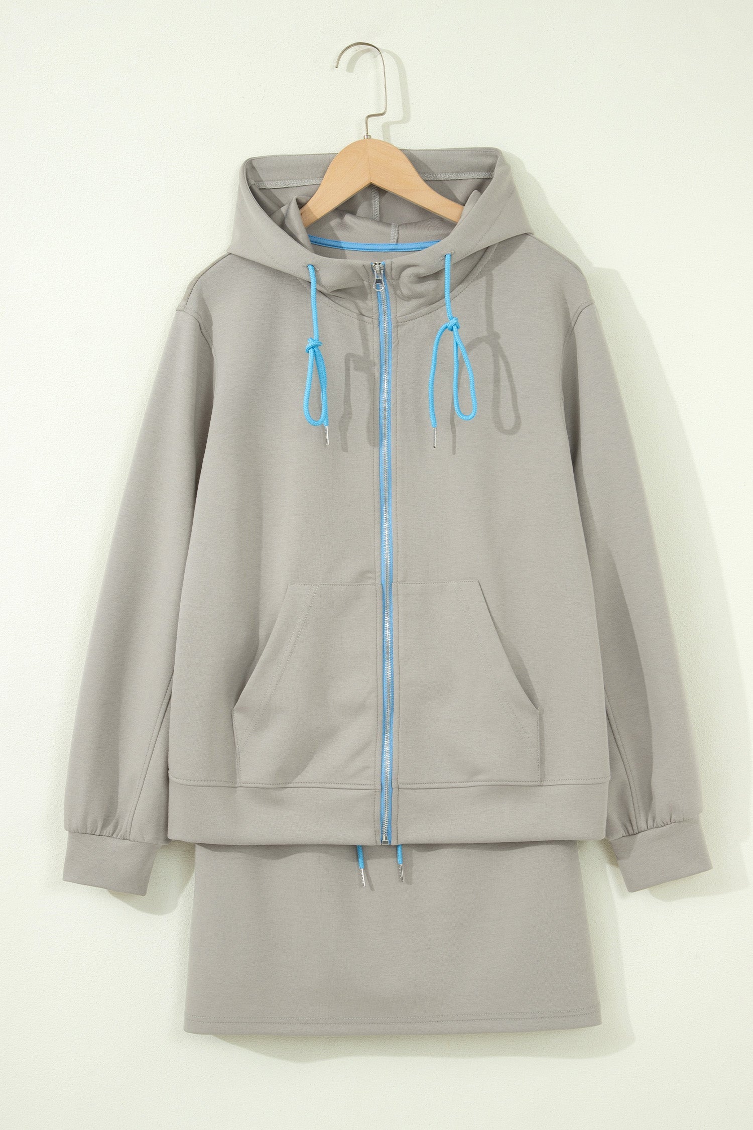 Contrast Trim Zip-Up Jacket & Drawstring Skort Set